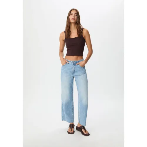 Jean D96 cropped regular DENIM BLEU MOYEN DÉLAVÉ 32 - Stradivarius - Modalova