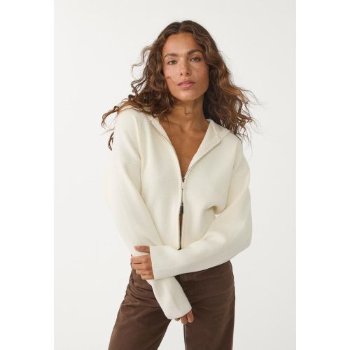 Veste à capuche en maille à zip Écru XS - Stradivarius - Modalova