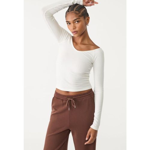 T-shirt côtelé à col en V Écru XS - Stradivarius - Modalova