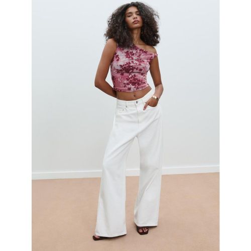 T-shirt asymétrique en tulle imprimé XS - Stradivarius - Modalova