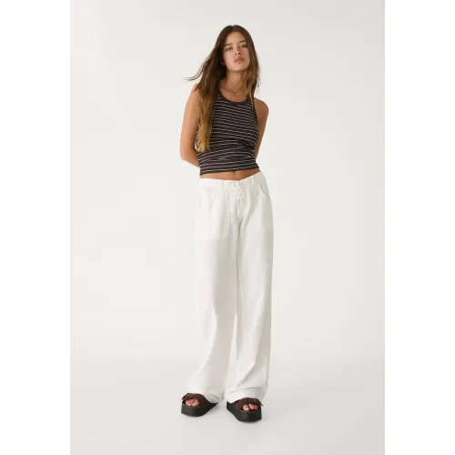 Pantalon lin avec poche XS - Stradivarius - Modalova