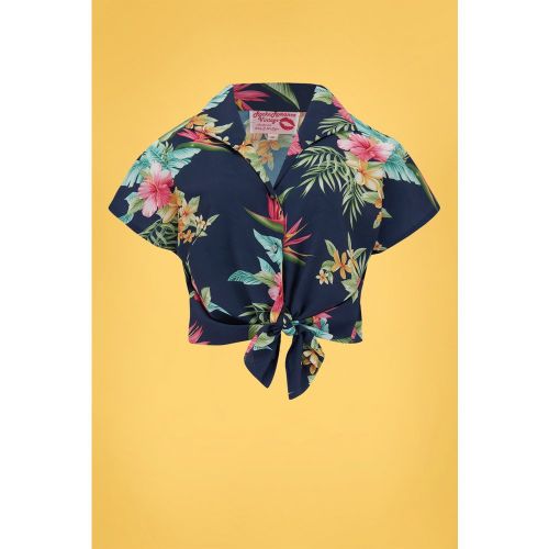 Maria Tuck In Or Tie Up Blouse Années 50 en Marine Honolulu - Rock N Romance - Modalova