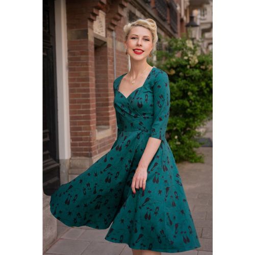 Exclusivité Topvintage ~ Robe Corolle Manches Longues Amelia en Sarcelle - topvintage boutique collection - Modalova