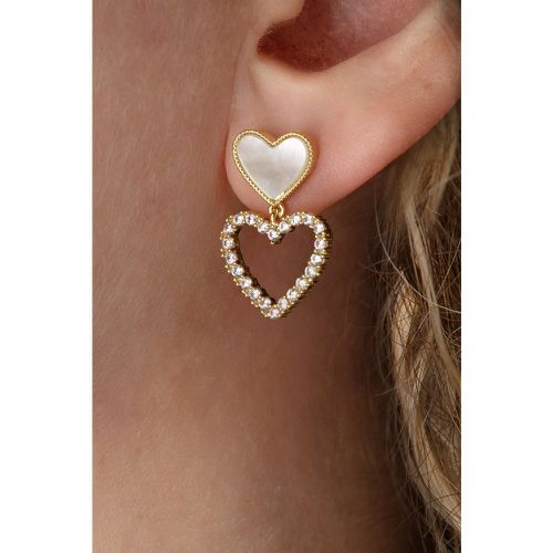 Boucles d'oreilles Shimmering Pearl Heart en plaqué or - Day&Eve by Go Dutch Label - Modalova