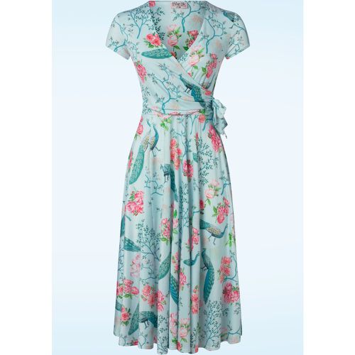 Robe corolle à motif paons et fleurs Layla en bleu ciel - vintage chic for topvintage - Modalova