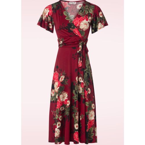 Robe cache-coeur semi-évasée à fleurs Irene en bordeaux - vintage chic for topvintage - Modalova