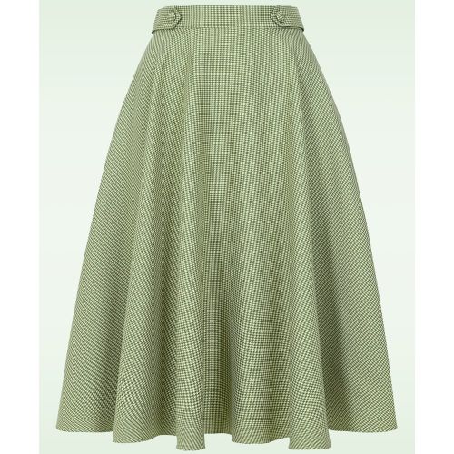 Jupe évasée à motif pied-de-poule Didi en olive et blanc - Banned Retro - Modalova