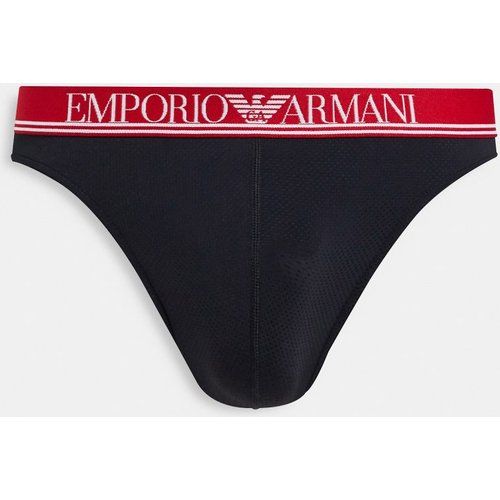 Emporio Armani - Bodywear - String en microfibre et tulle avec bande rouge - Emporio Armani Bodywear - Modalova
