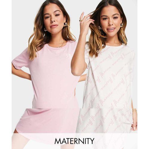 River Island Maternité - Lot de 2 robes de nuit style t-shirt - Rose et crème - River Island Maternity - Modalova
