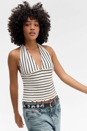 Haut cache-caur froncé à rayures UO par en taille: Large - Urban Outfitters - Modalova