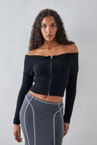 UO Plated Knit Zip-Through Bardot Top par en taille: Large - Urban Outfitters - Modalova