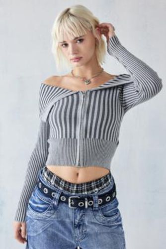 UO - Haut Bardot zippé en tricot plaqué par en Gris taille: XL - Urban Outfitters - Modalova