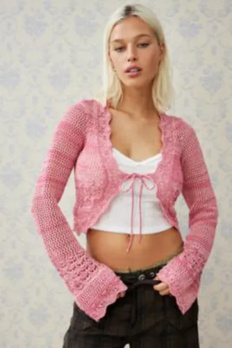 UO - Cardigan en maille pointelle noué sur le devant par en Pink taille: XL - Urban Outfitters - Modalova