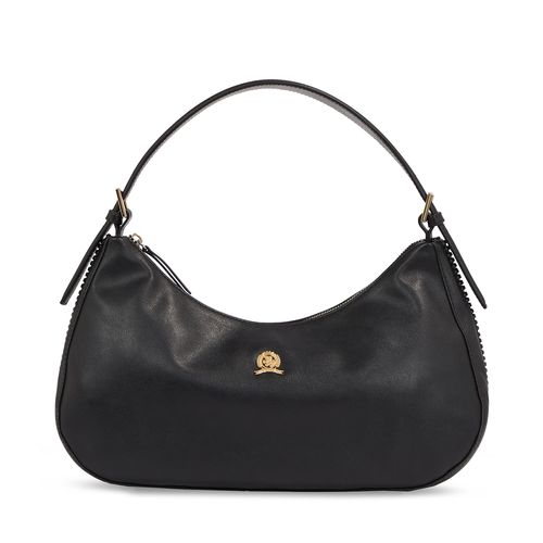 Sac à main Tommy Hilfiger Crest Leather Hobo AW0AW15866 Black BDS - Chaussures.fr - Modalova