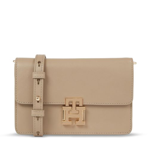 Sac à main Tommy Hilfiger Pushlock Leather Small Crossover AW0AW15227 Beige - Chaussures.fr - Modalova