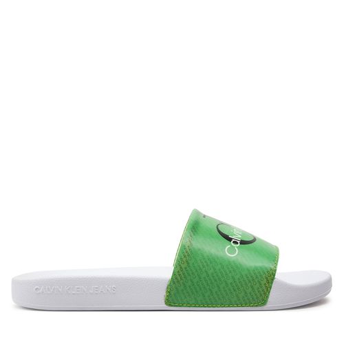 Mules / sandales de bain Calvin Klein Jeans Slide Lenticular Ml Wn YW0YW01403 Bright White/Icicle/Classic Green 02J - Chaussures.fr - Modalova