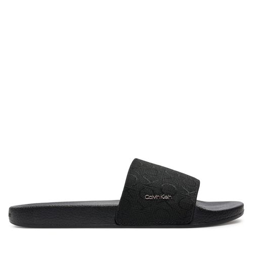 Mules / sandales de bain Calvin Klein Pool Slide Wcalvin Met Mono Jacq HW0HW01971 Noir - Chaussures.fr - Modalova