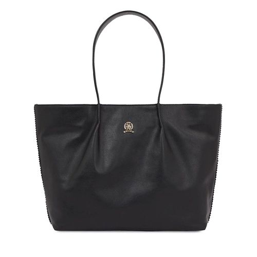 Sac à main Tommy Hilfiger Crest Leather Tote AW0AW15230 Black BDS - Chaussures.fr - Modalova