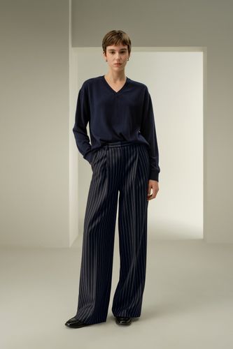 Pantalon large à rayures en laine mélangée - LILYSILK - Modalova