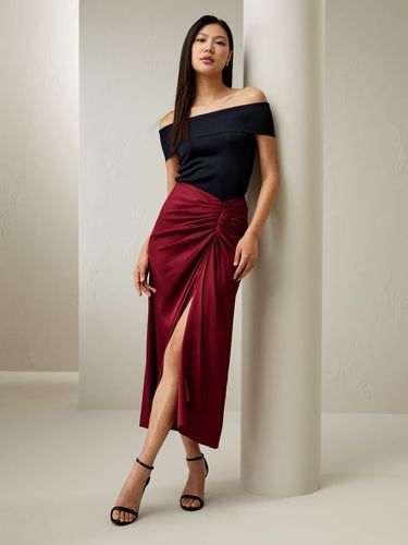 LILYSILK Jupe Mi-Longue Coastline Soie Oxblood Froncée Fendue Taille 46 - LILYSILK - Modalova
