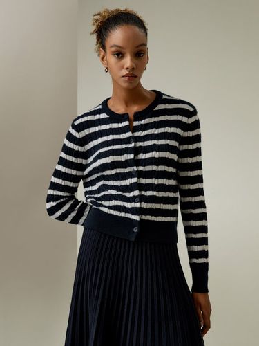 LILYSILK Cardigan Cachemire Torsadé Rayé Bleu & Blanc L | 100% Cachemire, Coupe Ajustée et Flatteuse - LILYSILK - Modalova