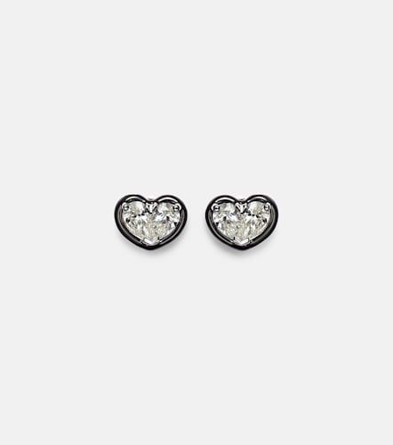 Boucles d’oreilles Heartbeats en or blanc 18 ct, émail et diamants - Kamyen - Modalova