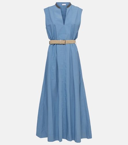 Robe longue en popeline de coton à ornements - Brunello Cucinelli - Modalova