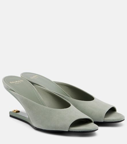 Mules compensées à découpes en daim - Balmain - Modalova
