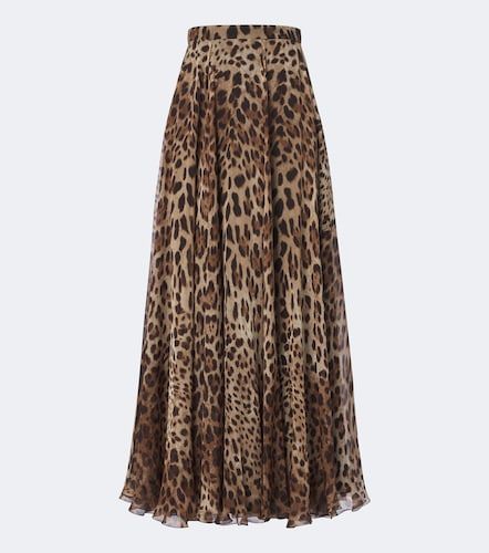 Jupe longue en soie à imprimé léopard - Dolce&Gabbana - Modalova