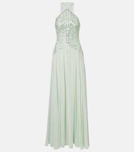 Robe longue en soie mélangée à sequins - Elie Saab - Modalova