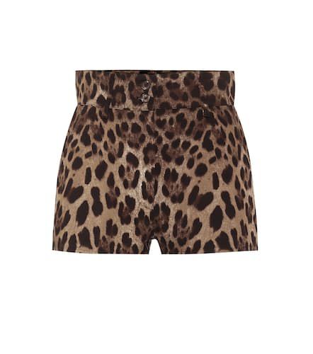 Short en coton mélangé à taille haute et motif léopard - Dolce&Gabbana - Modalova