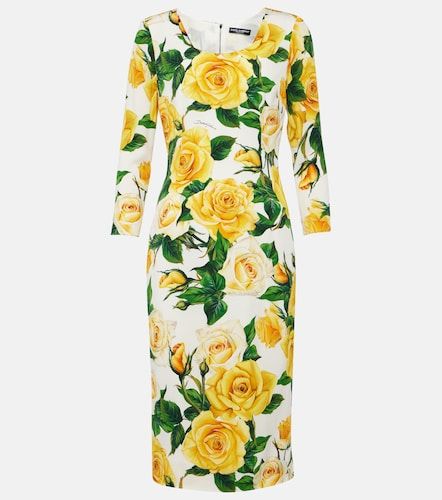 Robe midi en soie mélangée à imprimé floral - Dolce&Gabbana - Modalova