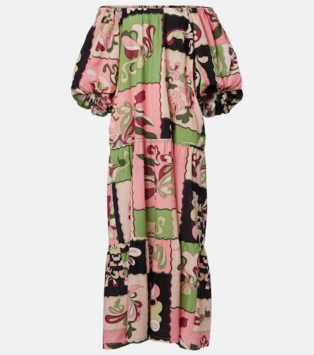 Robe longue imprimée en coton à encolure bardot - Adriana Degreas - Modalova