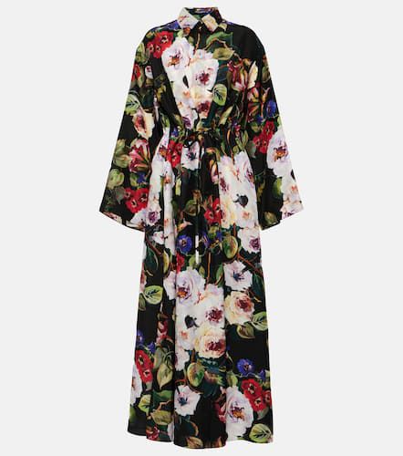 Robe chemise en satin de soie à fleurs - Dolce&Gabbana - Modalova