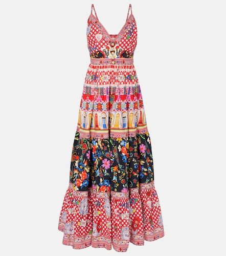 Robe longue en coton à imprimé à volants superposés - Camilla - Modalova