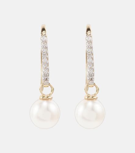 Boucles d'oreilles en or 14 ct, diamants et perles - Mateo - Modalova
