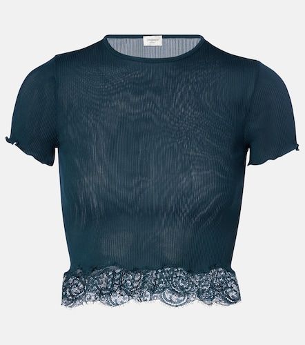 T-shirt court en soie et dentelle - Saint Laurent - Modalova