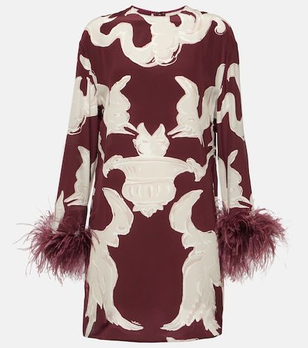 Robe en soie à imprimé et plumes - Valentino - Modalova