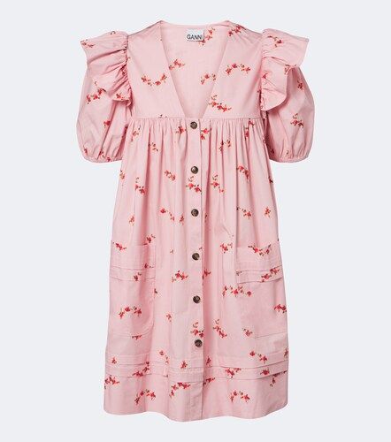 Robe en coton mélangé à fleurs - Ganni - Modalova