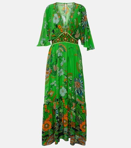 Robe longue en soie à fleurs et ornements - Camilla - Modalova