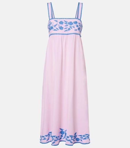 Robe midi brodée en coton et lin - Juliet Dunn - Modalova