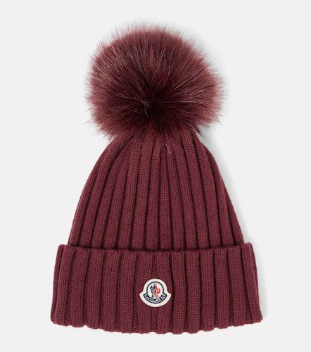 Bonnet en laine et fourrure synthétique à logo - Moncler - Modalova