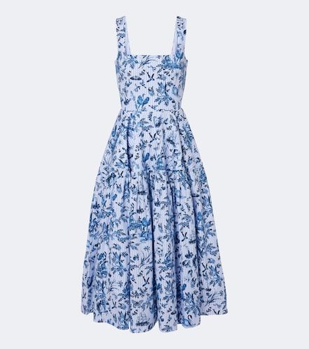 Robe midi popeline de coton à imprimé - Erdem - Modalova