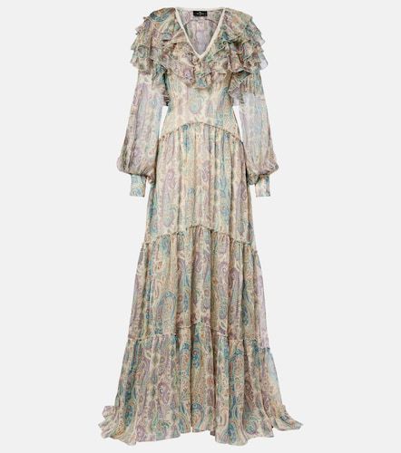 Robe longue en georgette de soie et dentelle - Etro - Modalova