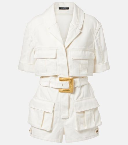 Combishort en denim à ceinture - Balmain - Modalova