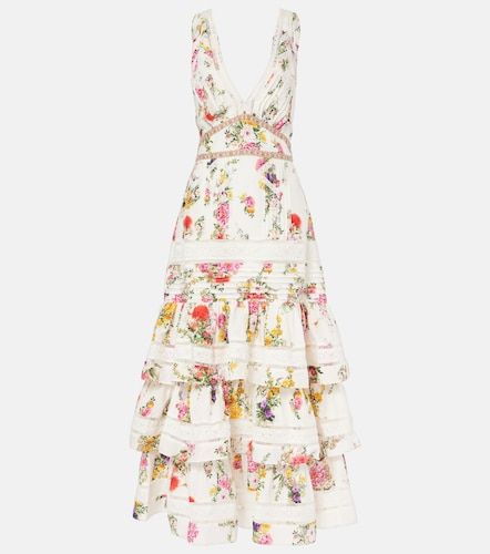Robe longue en coton et soie à volants superposés - Camilla - Modalova