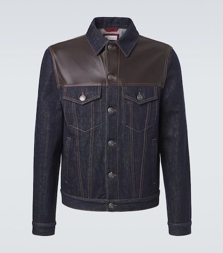 Veste en denim à empiècements en cuir - Brunello Cucinelli - Modalova