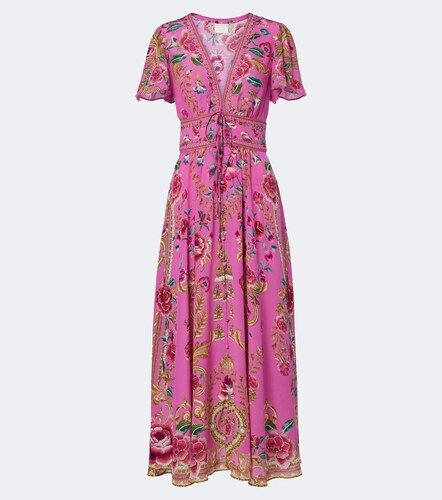 Robe midi en soie à fleurs et ornements - Camilla - Modalova