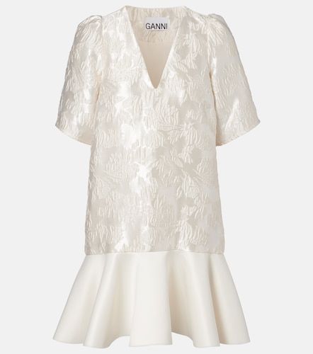 Robe en cloqué de satin à fleurs - Ganni - Modalova