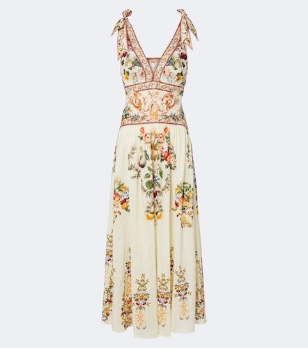 Robe longue en lin et soie à imprimé et ornements - Camilla - Modalova